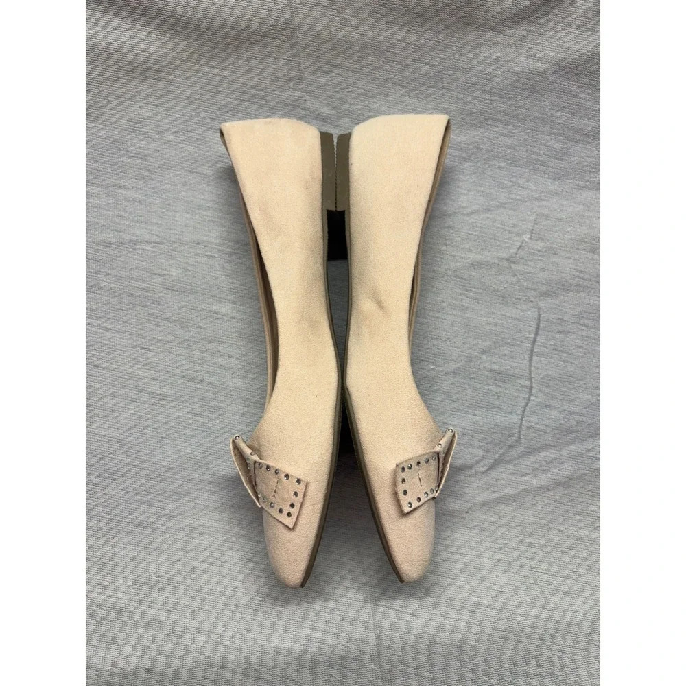Stillieve Womens Pointed Toe Bow Ballet Flats Beige Faux Suede‎ Studded Size 10